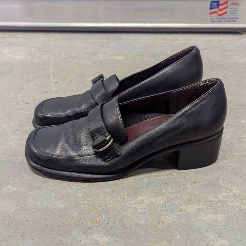 Black Y2K Faux Leather Square Toe Block Heel Mod Mary Jane Preppy Loafer Shoes